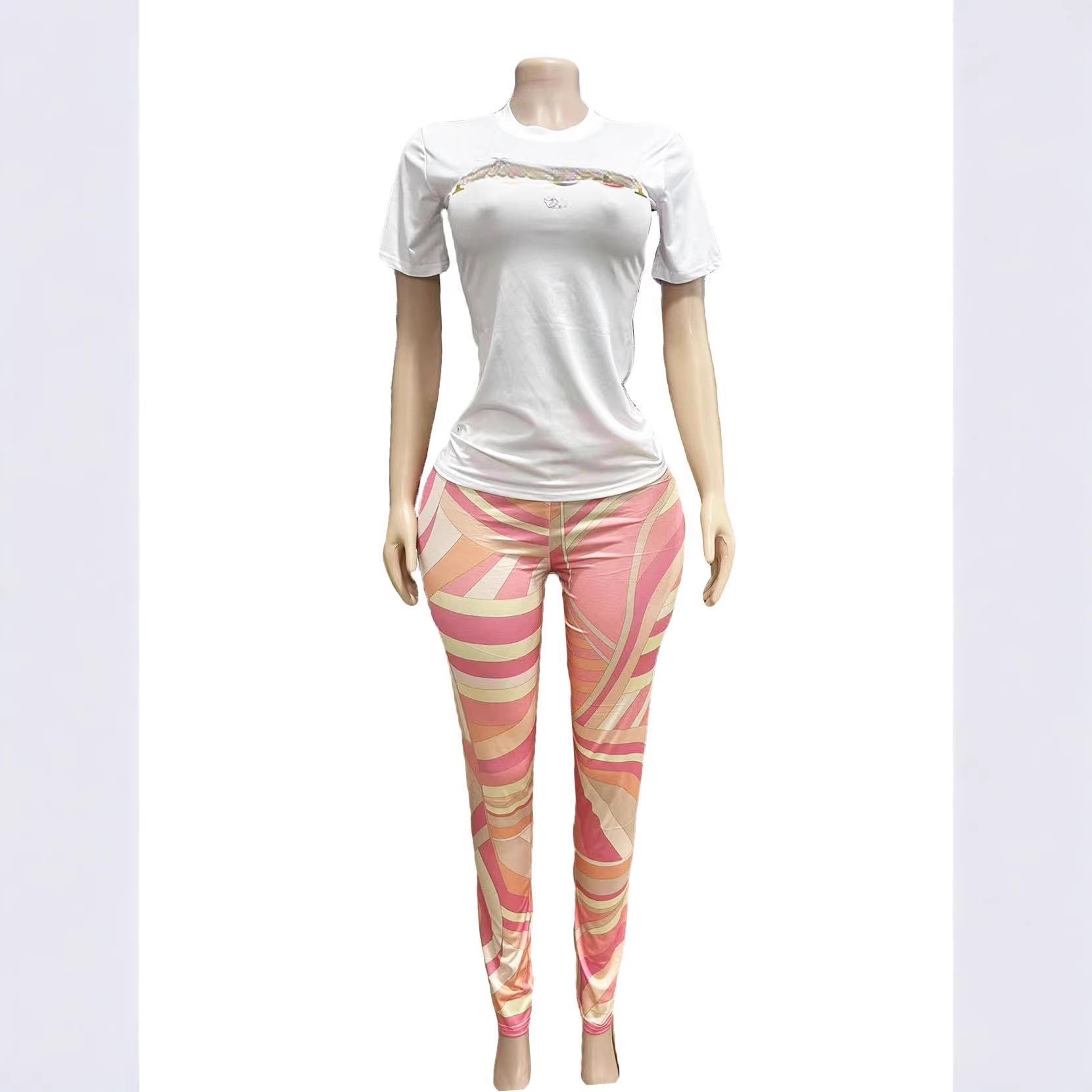 Abstract Print Short Sleeve Tee Leggings 2 Piece Set