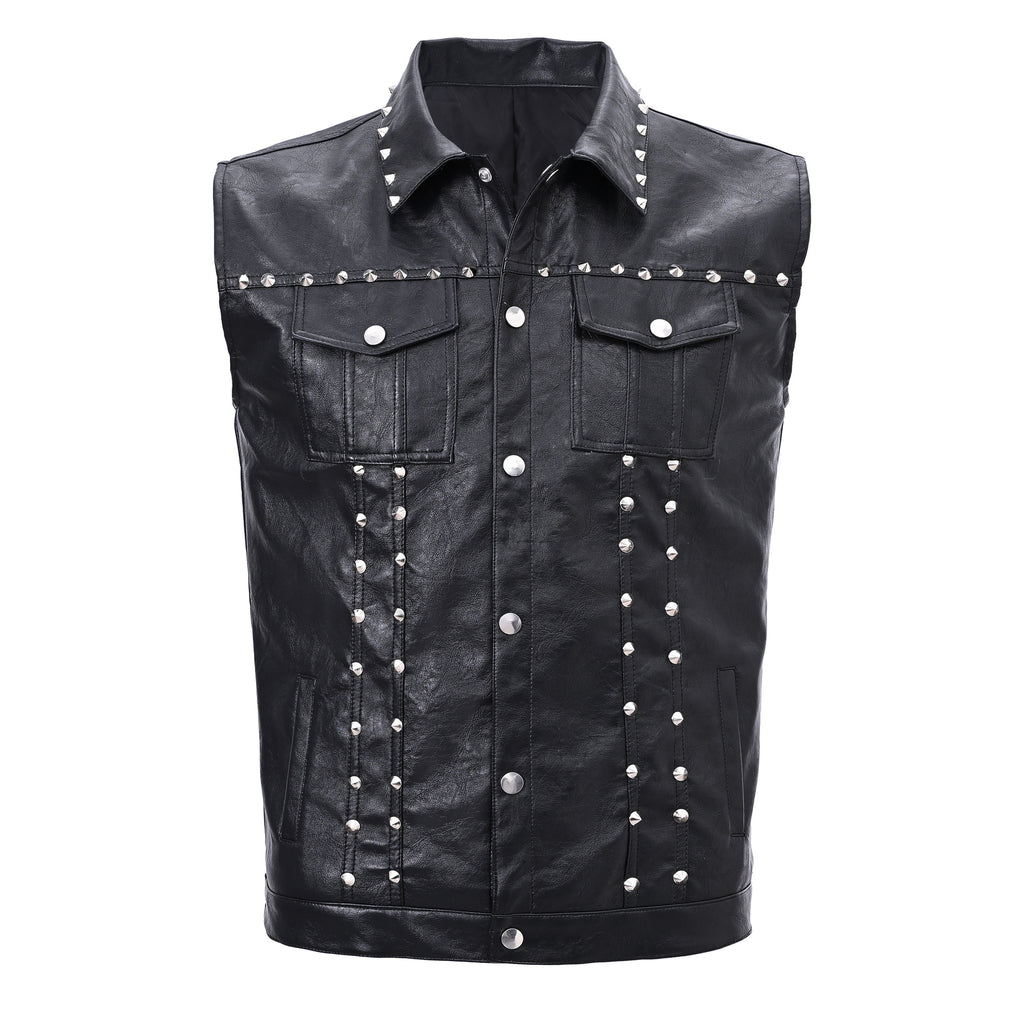 Rivet Biker Punk Faux Leather Vest Unisex Sleeveless Waistcoat