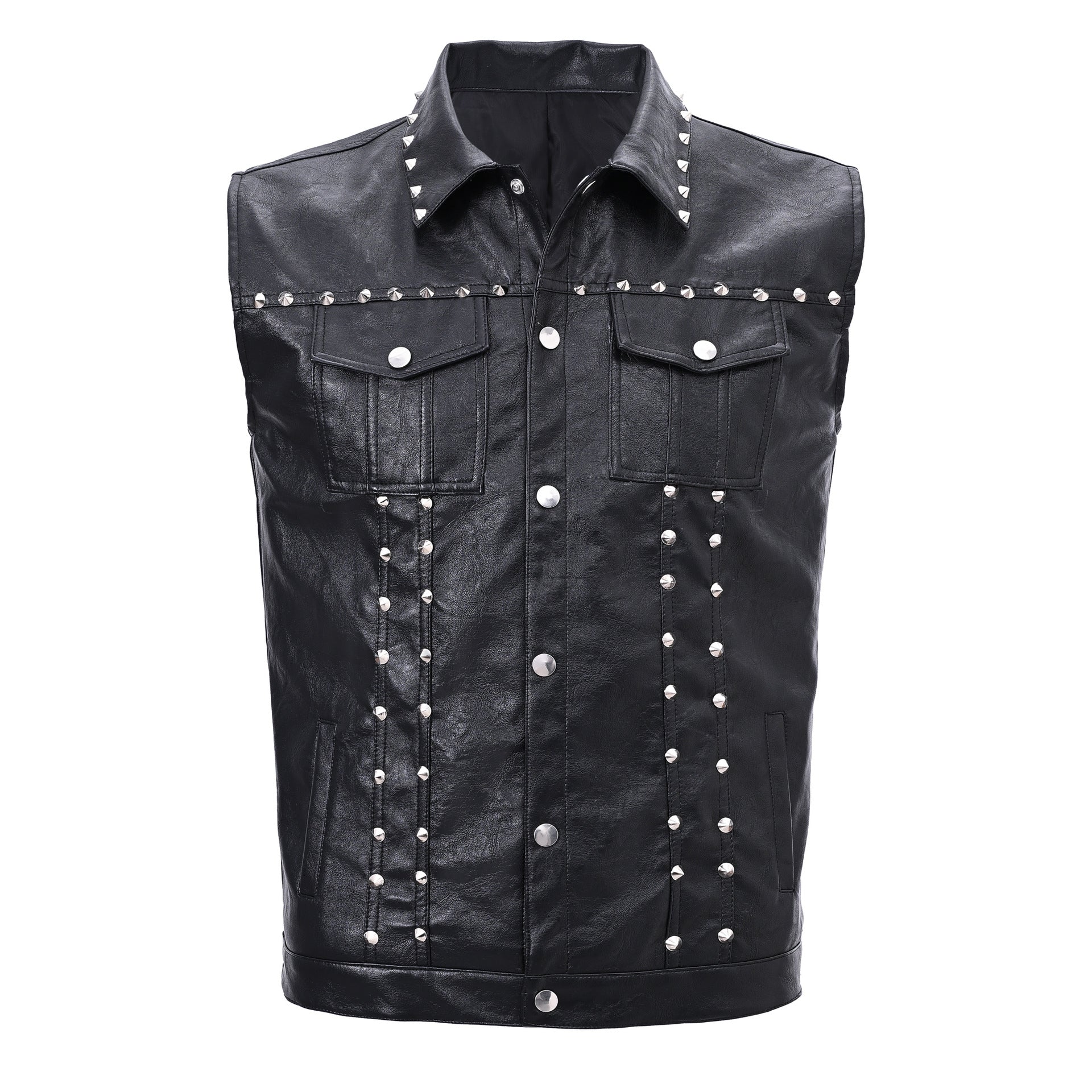 Rivet Biker Punk Faux Leather Vest Unisex Sleeveless Waistcoat