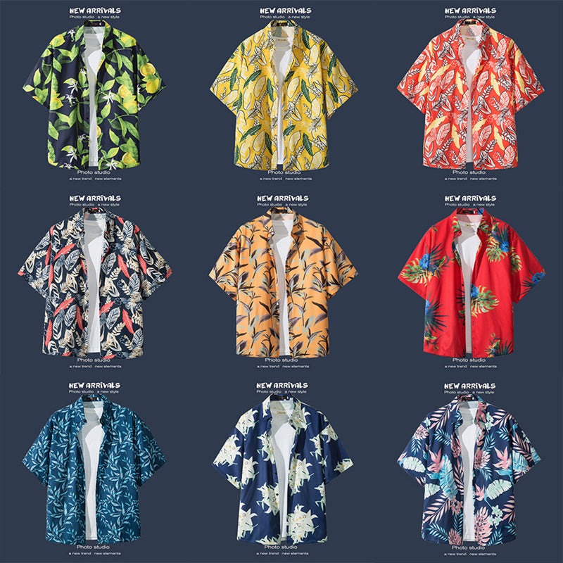 Mens Vintage Tropical Hawaiian Floral Loose Short Sleeve Beach Shirt