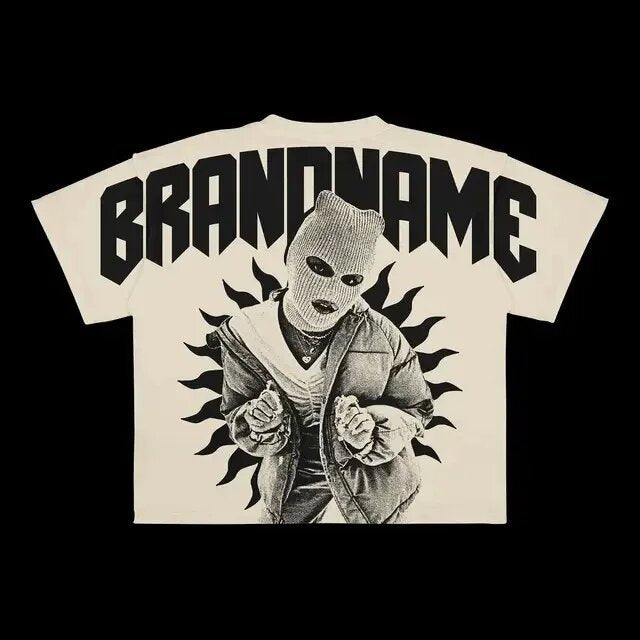 Y2K Punk Gothic Skimaske Grafik Unisex Oversized Streetwear T-Shirt