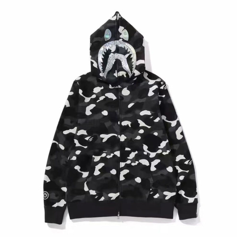 BAPE Shark Camo Print Full Zip Embroidery Streetwear Hoodie Unisex
