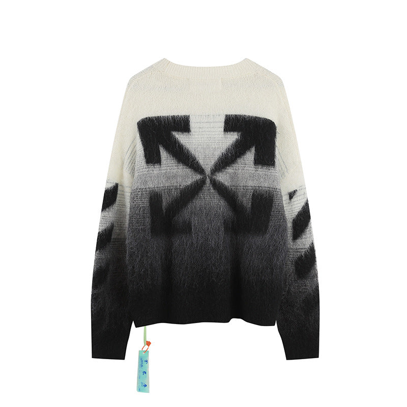 Gradient Dye Arrow Graphic Crew Neck Knit Sweater