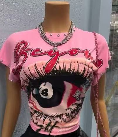 Vintage Letter Number Graphic Rivet Sleeveless Loose Vest Top Women