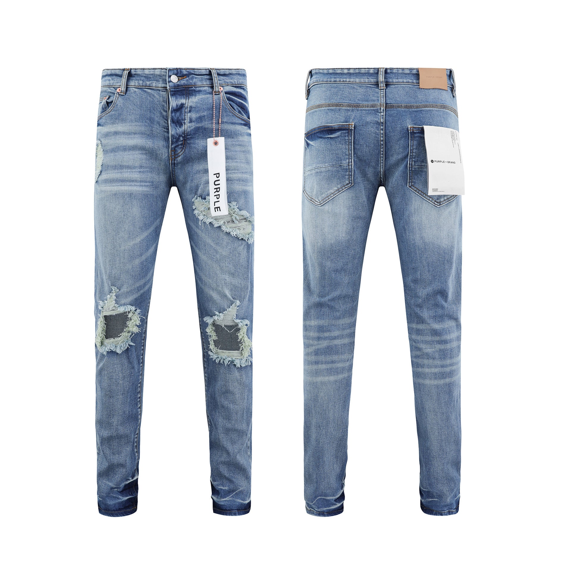 Purple Brand Vintage Washed Distressed Splash‑Ink Slim Tapered Jeans