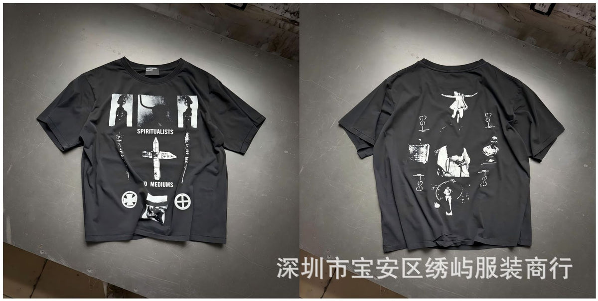 ERD Portrait Letter Print Crew Neck Short Sleeve T Shirt Unisex