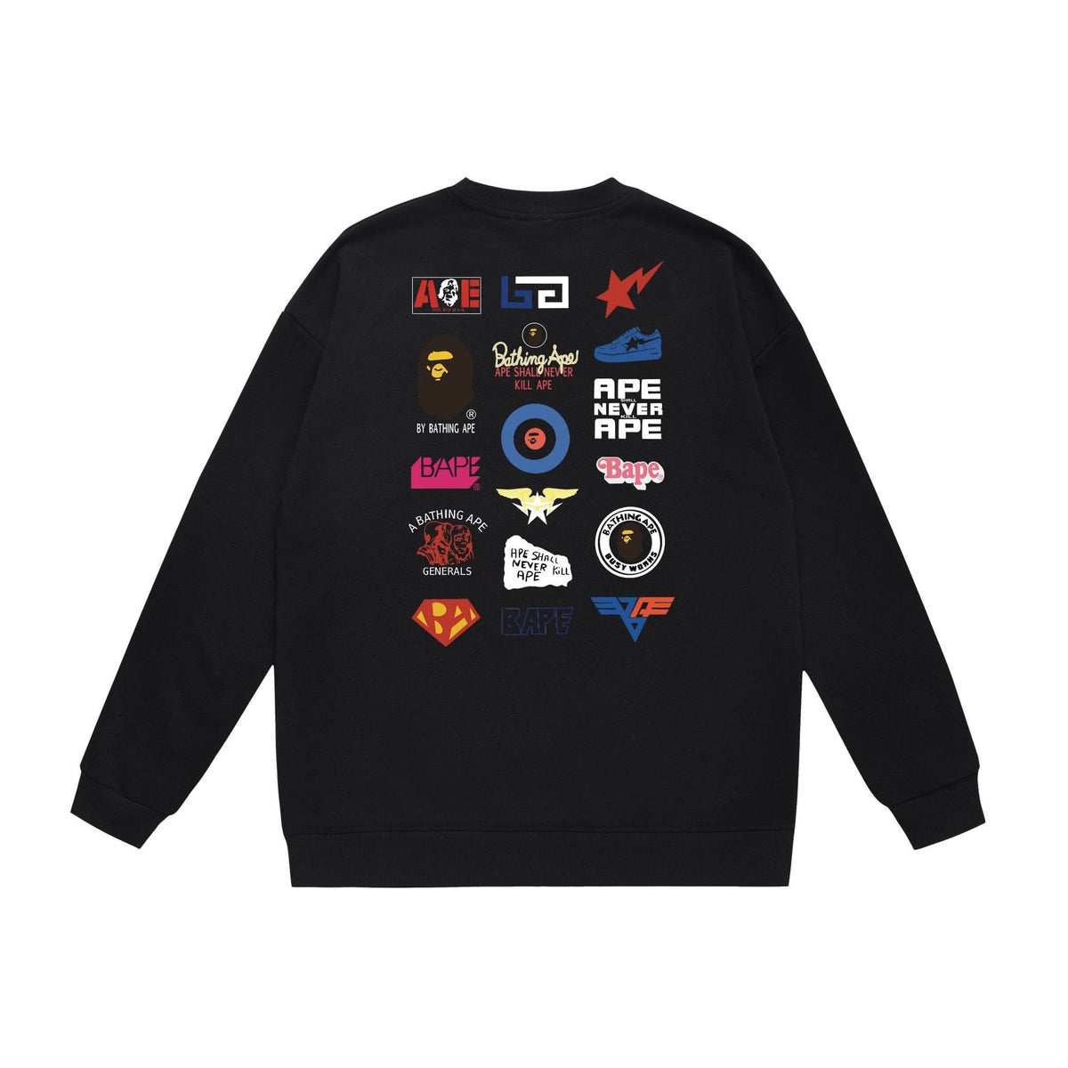 BAPE Crewneck Sweatshirt Ape Head Multi Graphic Street Pullover