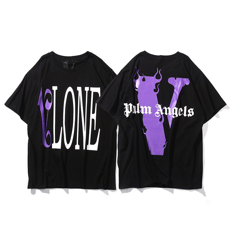 Vlone Big V Letter Graphic Print Short Sleeve Tee Streetwear Unisex