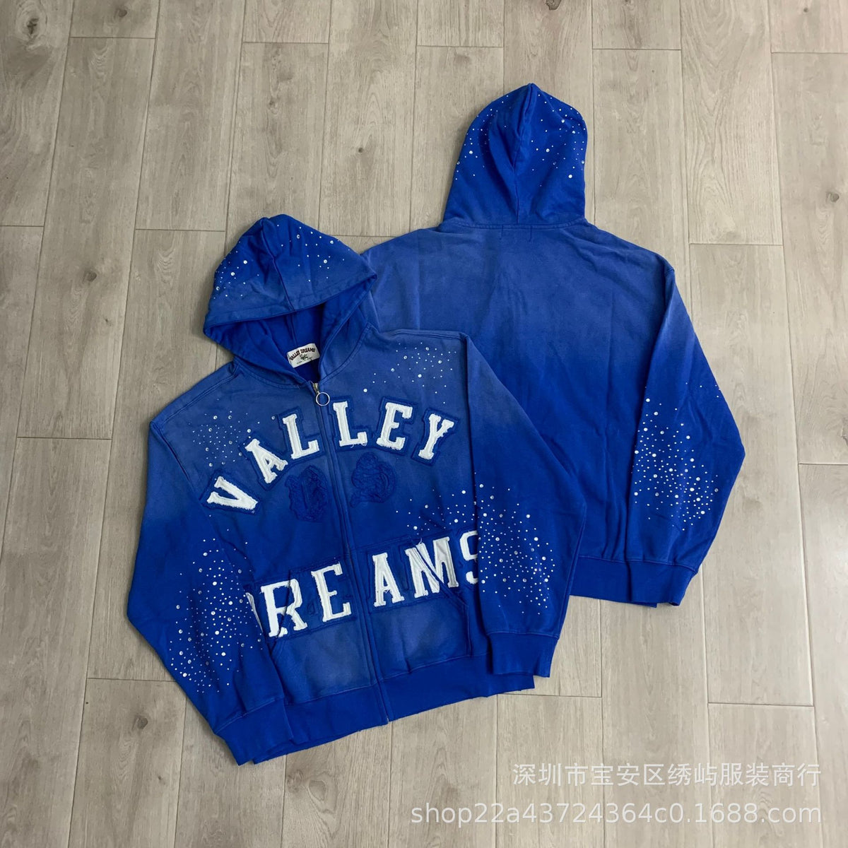 Valley Dreams Graphic Zip Up Hoodie Rhinestone Vintage Street Jacket