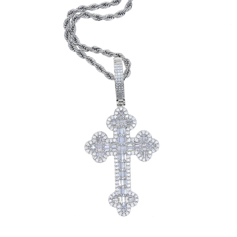 Iced Evil Eye Cross Pendant Hip Hop Chain Necklace