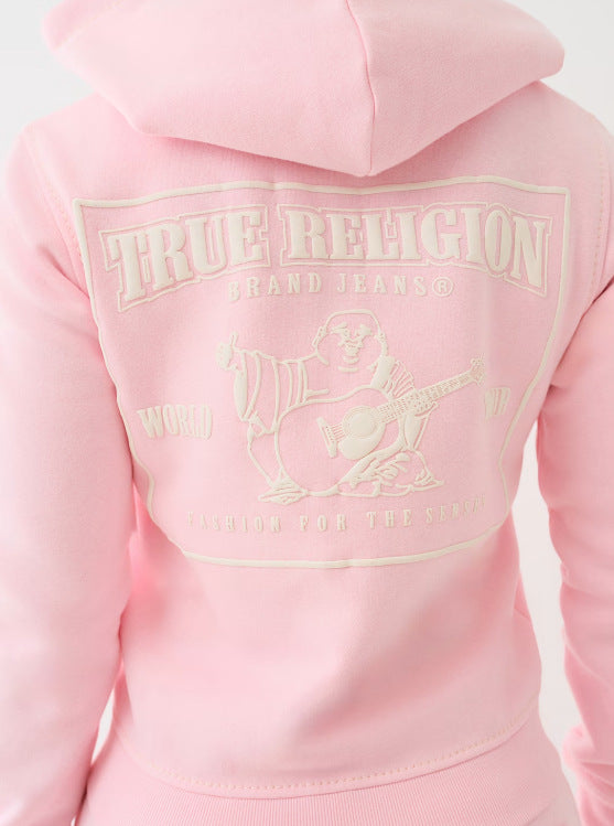 True Religion Vintage Stitch Zip Crop Hoodie Flare Pant Tracksuit Set