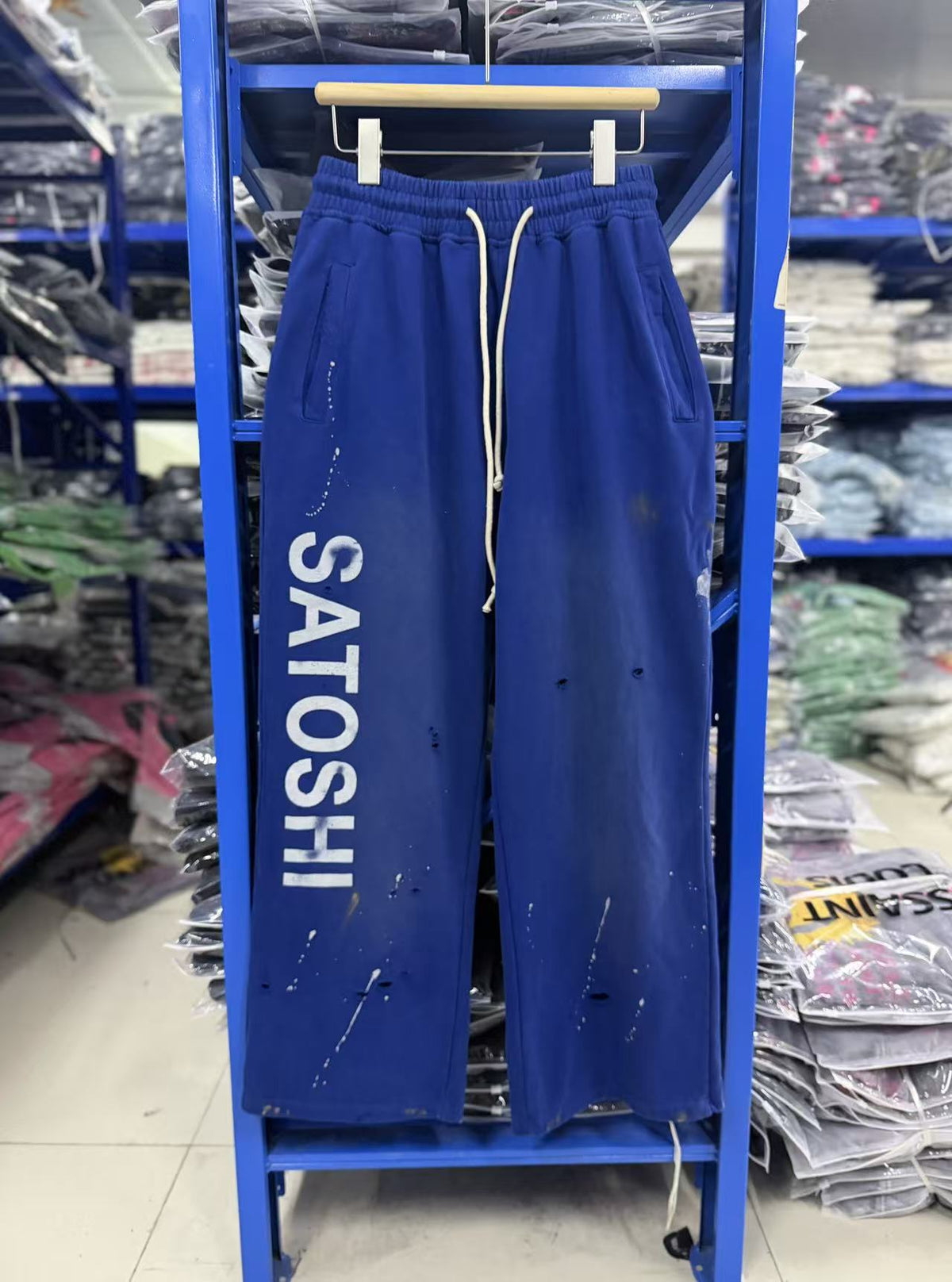 Satoshi Nakamoto Washed Distressed Splash Paint Wide Leg Sweatpants