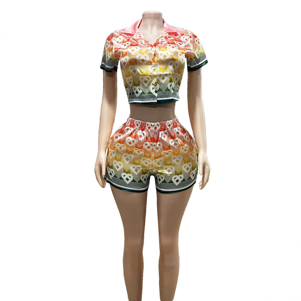 Casablanca Floral Print Short Sleeve Top Shorts 2 Piece Set Women