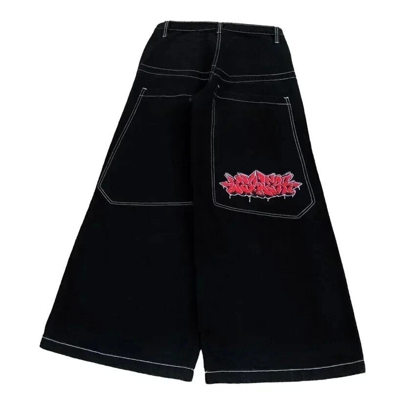 JNCO Style Y2K Bestickte Baggy Wide Leg Denim Jeans Unisex Streetwear Hose