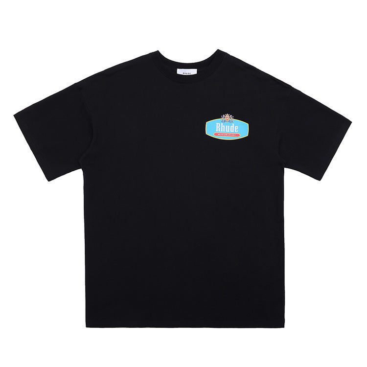 Rhude Graphic Tees Vintage High Street Loose Couple Crew Neck T-Shirt