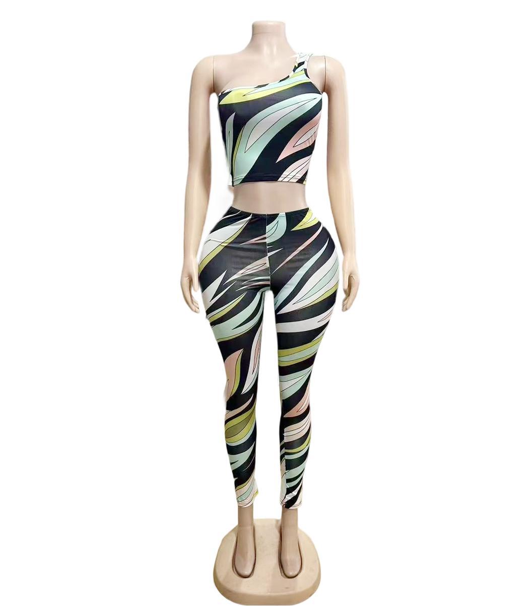 Emilio Pucci Swirl Print One Shoulder 2 Piece Pants Set Women