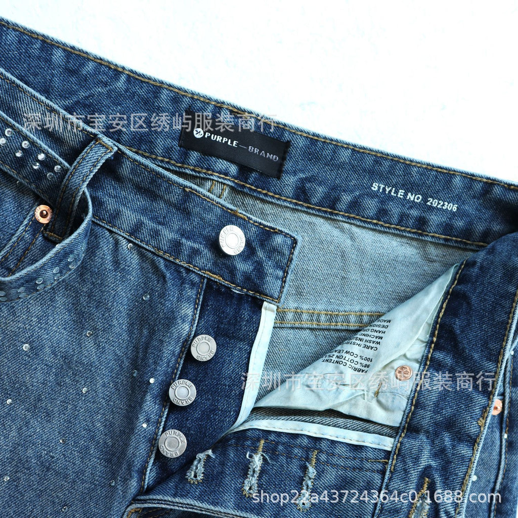 Purple Brand Rhinestone Wide Leg Denim Jeans Unisex
