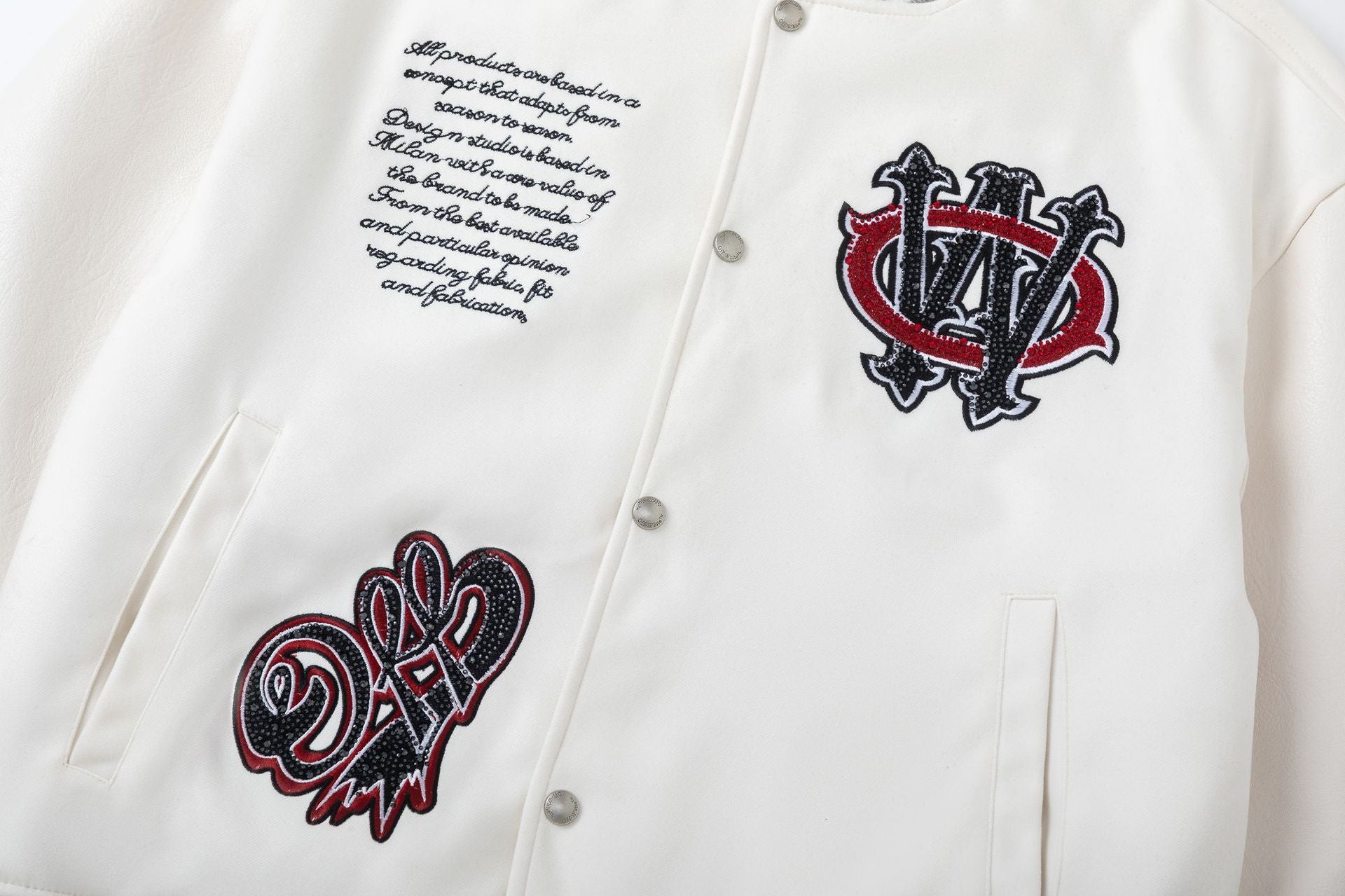 Off White Mobile Letter Embroidery Varsity Baseball Jacket Unisex