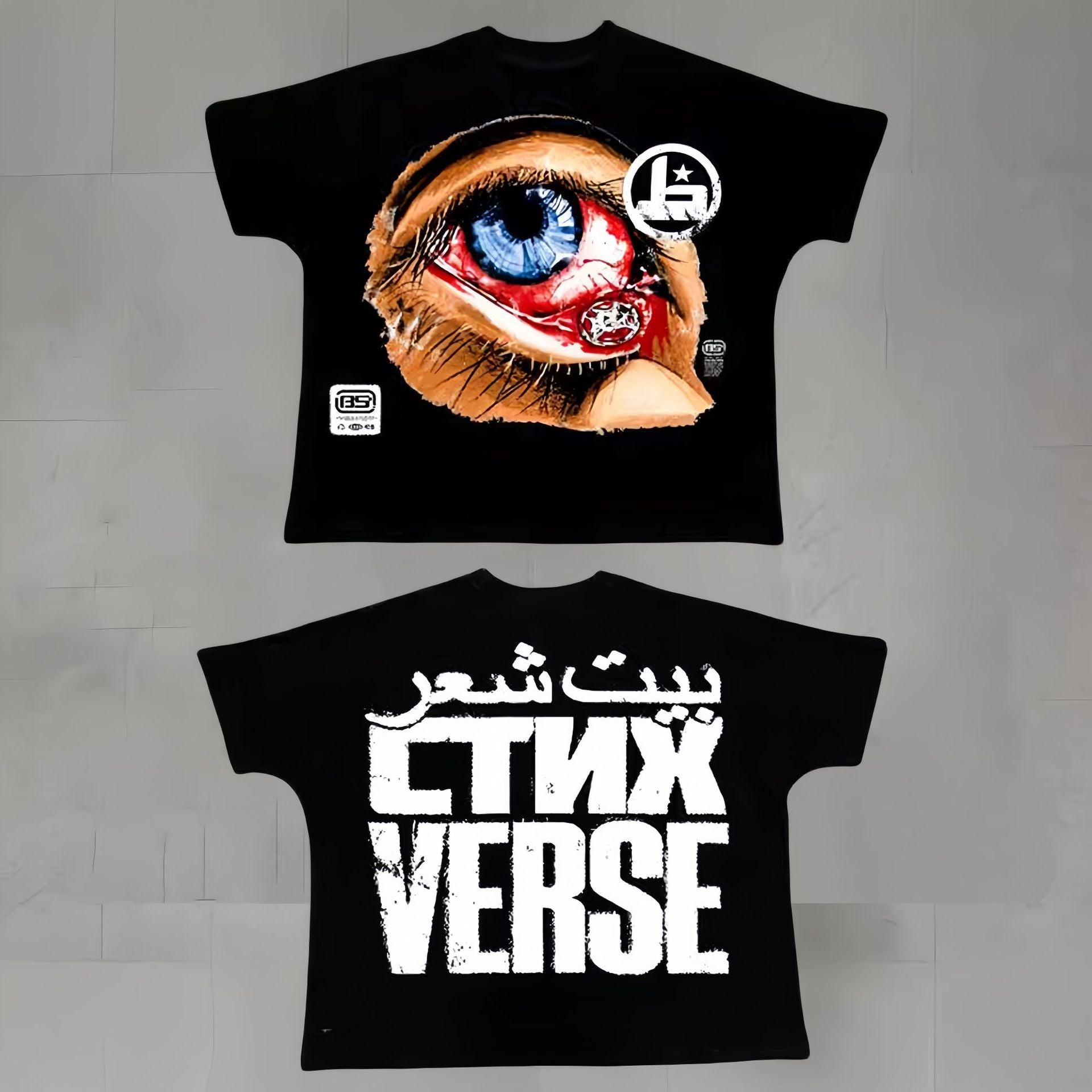Touch Studios Y2K doppelseitiges Oversize-Vintage-Baumwoll-T-Shirt mit Cartoon-Print