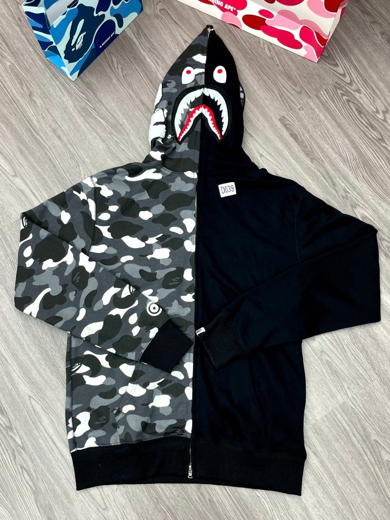 BAPE Shark Camo Print Full Zip Embroidery Streetwear Hoodie Unisex