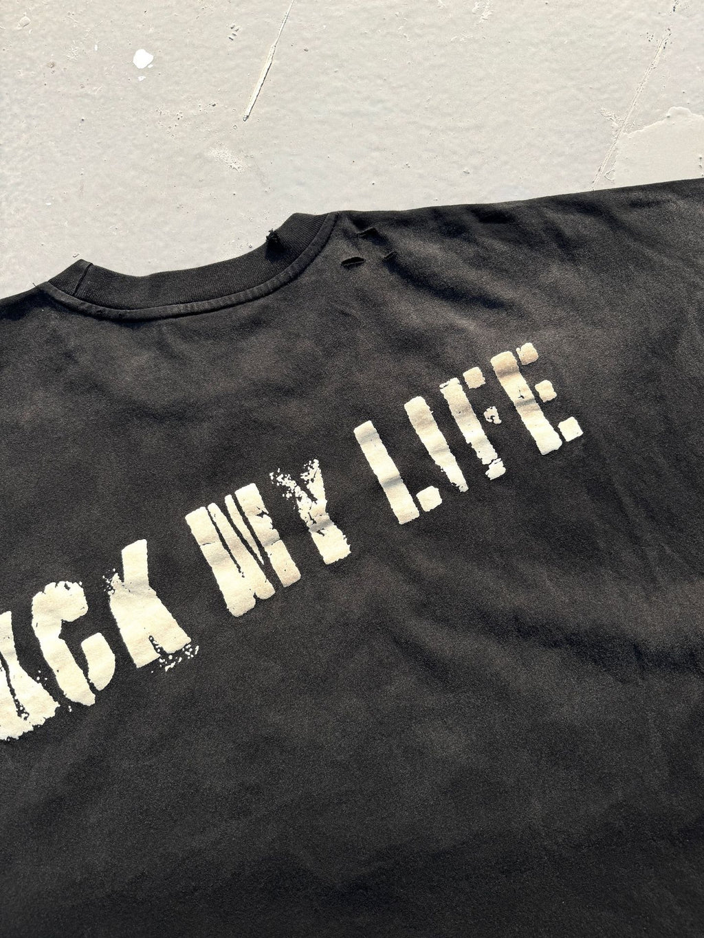 Washed Distressed Drip Letter Print Crew Neck Short Sleeve T Shirt