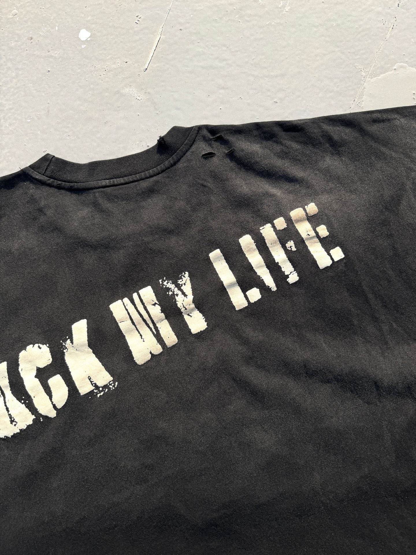 Washed Distressed Drip Letter Print Crew Neck Short Sleeve T Shirt