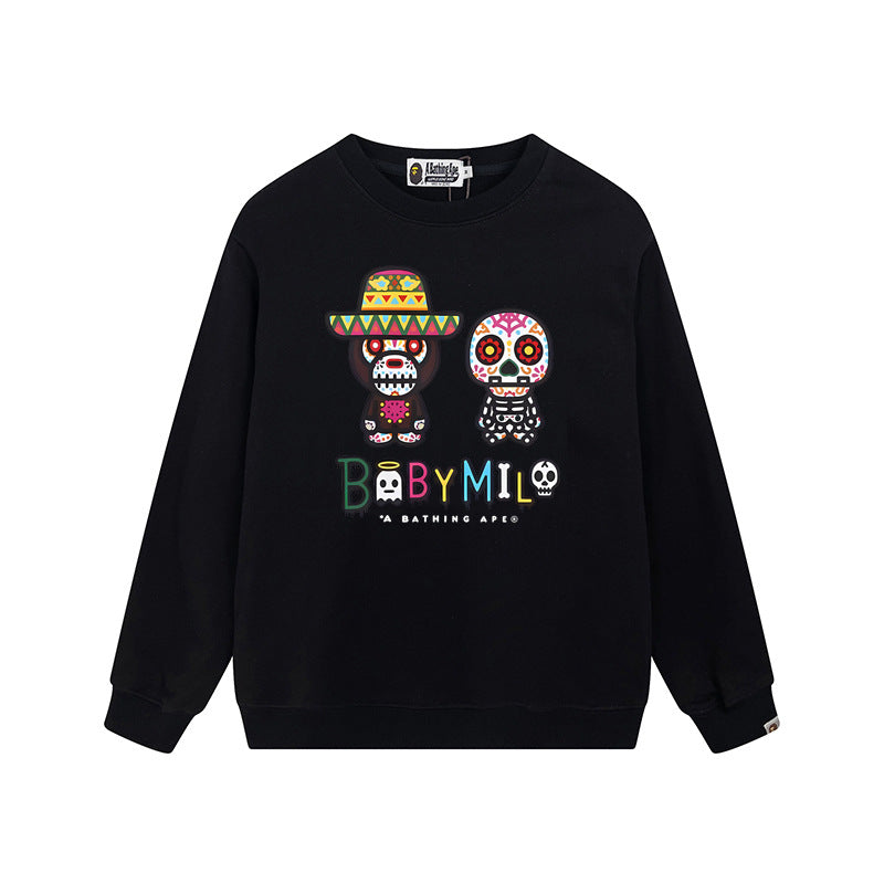 Bape Arch Letter Shark Ape Head Washed Oversized Crewneck Streetwear