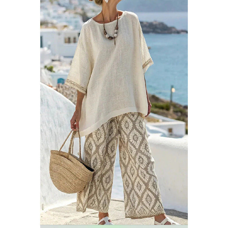 Women Boho Striped Plus Size Loose Kaftan Beach Set