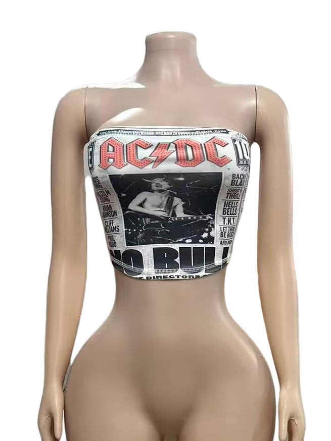 Vintage Figure Print Strapless Crop Tube Top Women