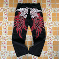 Y2K Gothic Wing & Cross Embroidered Baggy Wide Leg Denim Jeans