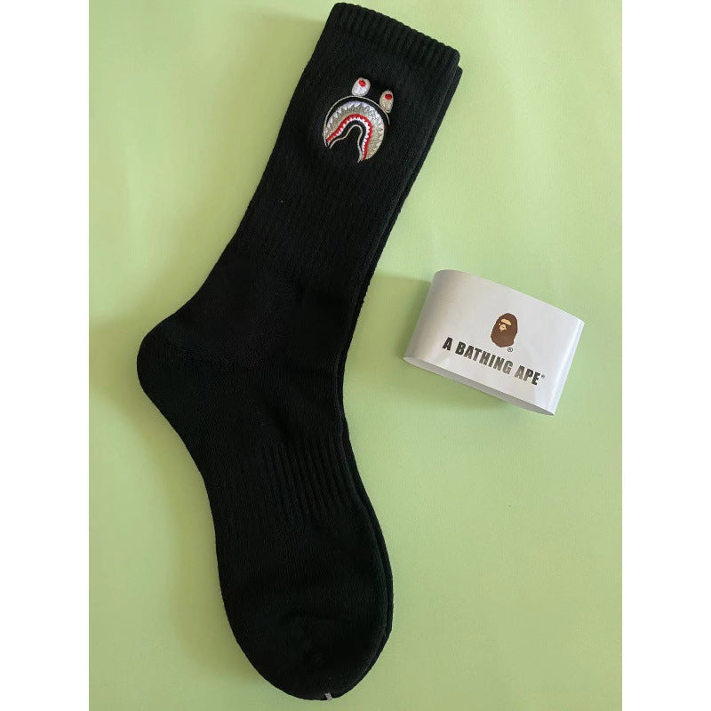 BAPE Ape Head Shark Embroidered Ribbed Crew Socks