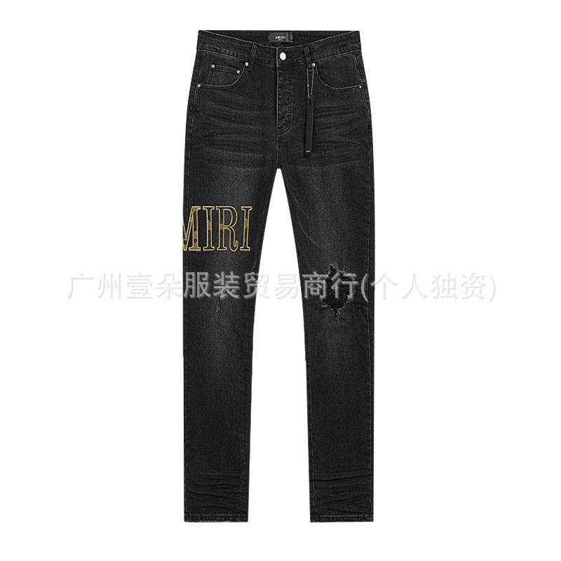 Amiri Washed Distressed Embroidered Slim Tapered Denim Jeans Unisex