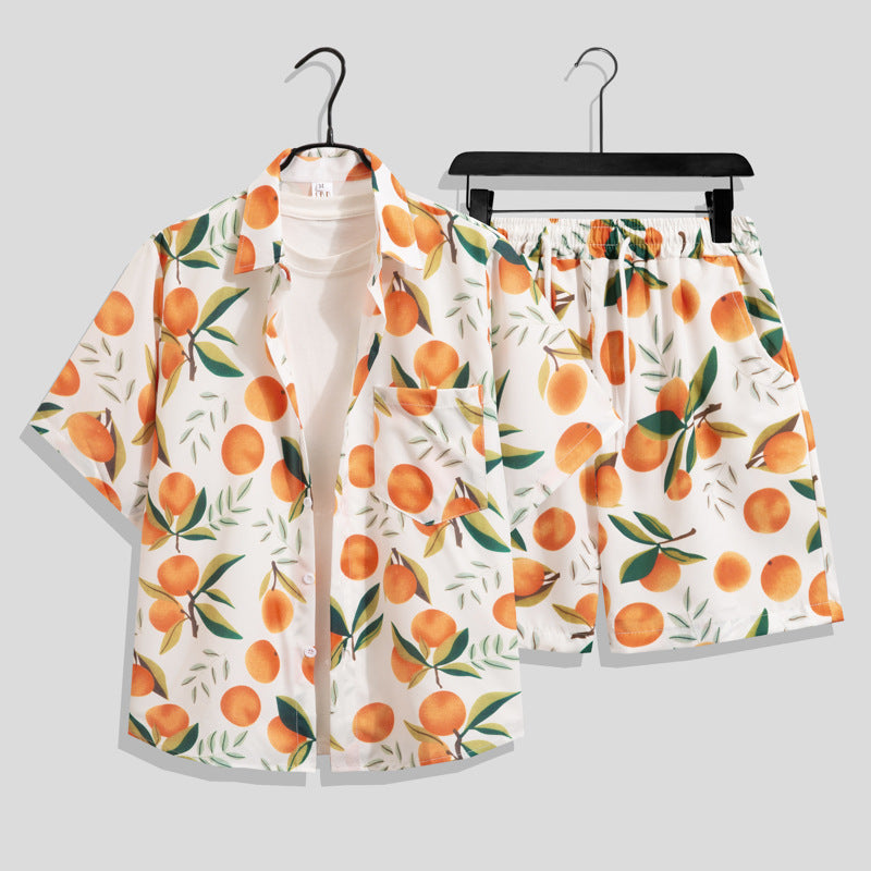 Ice Silk Quick Dry Couple Floral Loose Beach Shirt Shorts Set T3601-T3630