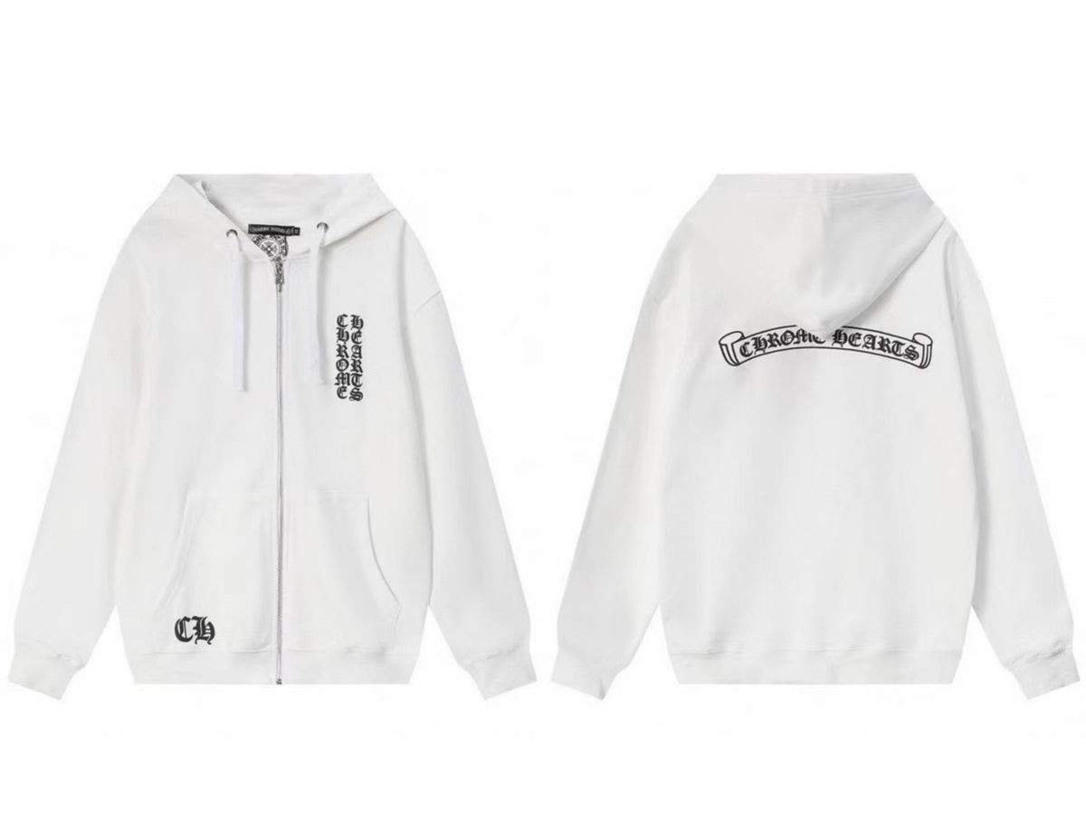 Chrome Hearts Horseshoe Sanskrit Cross Zip Up Hoodie Streetwear Unisex