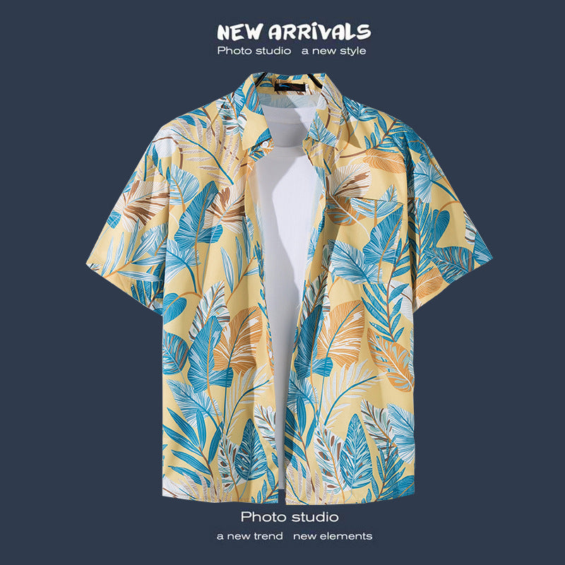 Mens Vintage Tropical Hawaiian Floral Loose Short Sleeve Beach Shirt