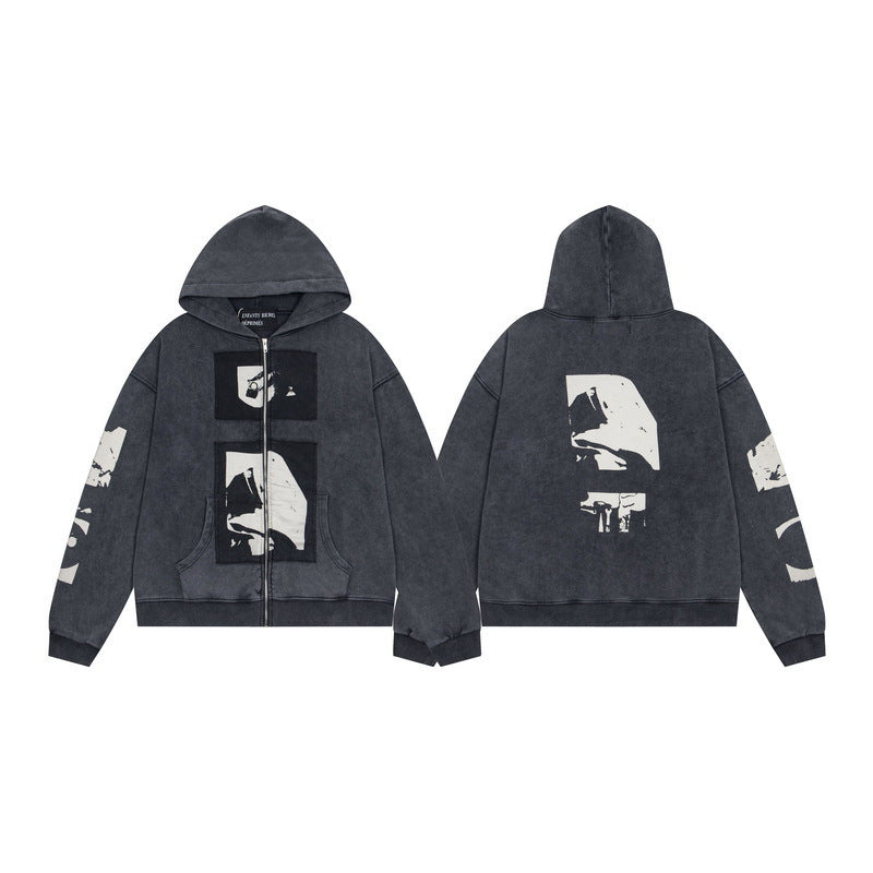ERD Distressed Washed Vintage Full Zip Hoodie Jacket Unisex
