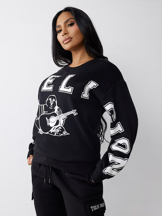 True Religion Boyfriend Buddha Graphic Crewneck Pullover Sweatshirt Women