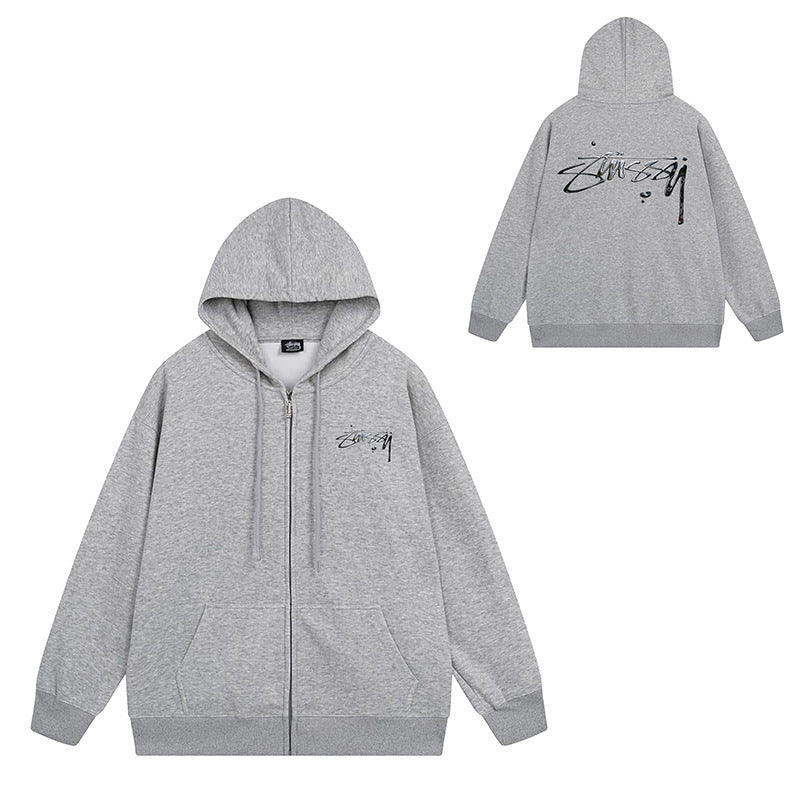 Stussy Graphic Zip Up Hoodie Letter Streetwear Casual Pullover Jacket