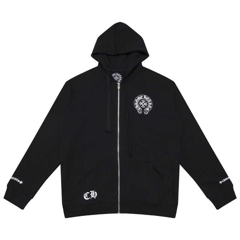 Chrome Hearts Horseshoe Cross Zip Hoodie Floral Sleeve Street Jacket
