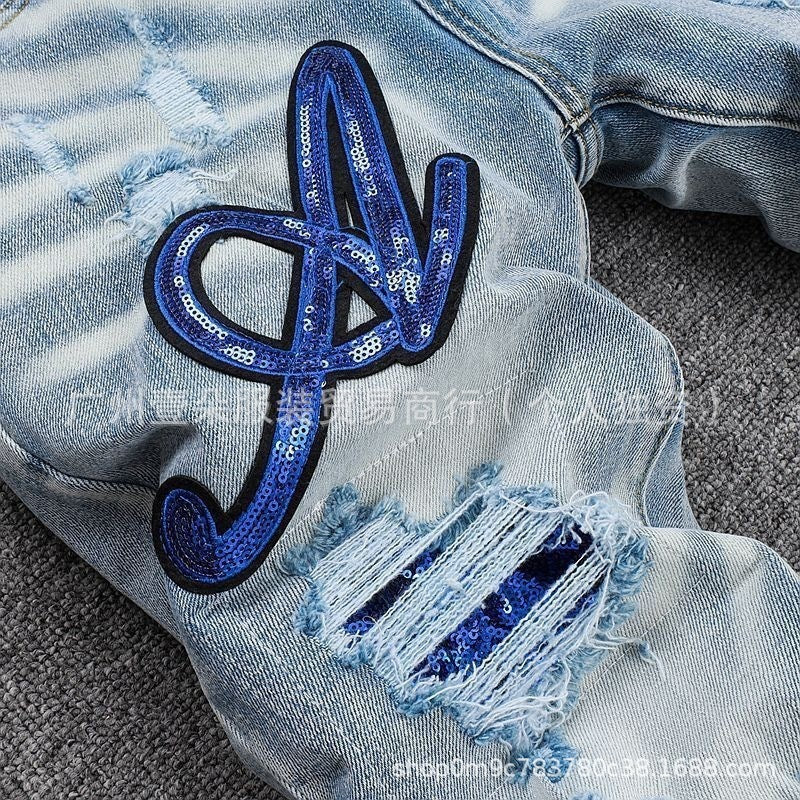 Amiri Patch Distressed Paint‑Splash Slim Fit Denim Jeans Unisex