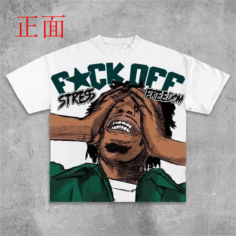 Warzone Studios Style Y2K Doppelseitiges Graffiti Oversized Vintage Baumwoll-T-Shirt