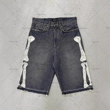 Y2K Skull Embroidery Baggy Denim Jorts