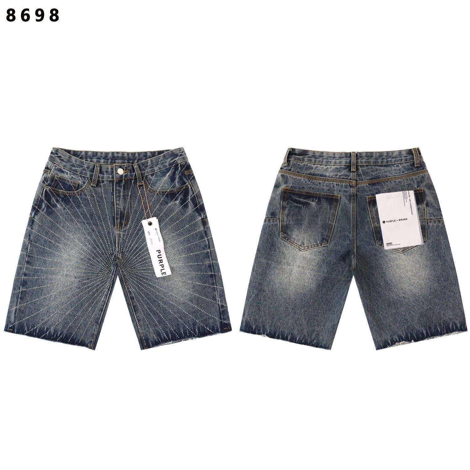 Purple Brand Rhinestone Loose Casual Denim Shorts
