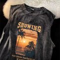 Vintage Washed Graphic Tank Cotton Loose Streetwear Sleeveless Vest