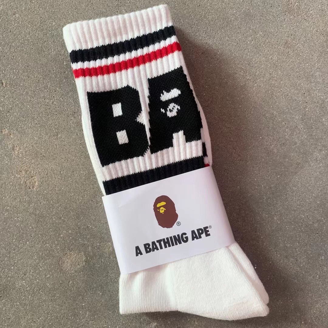 BAPE Ape Head Ribbed Crew Socks Multi Graphic Prints