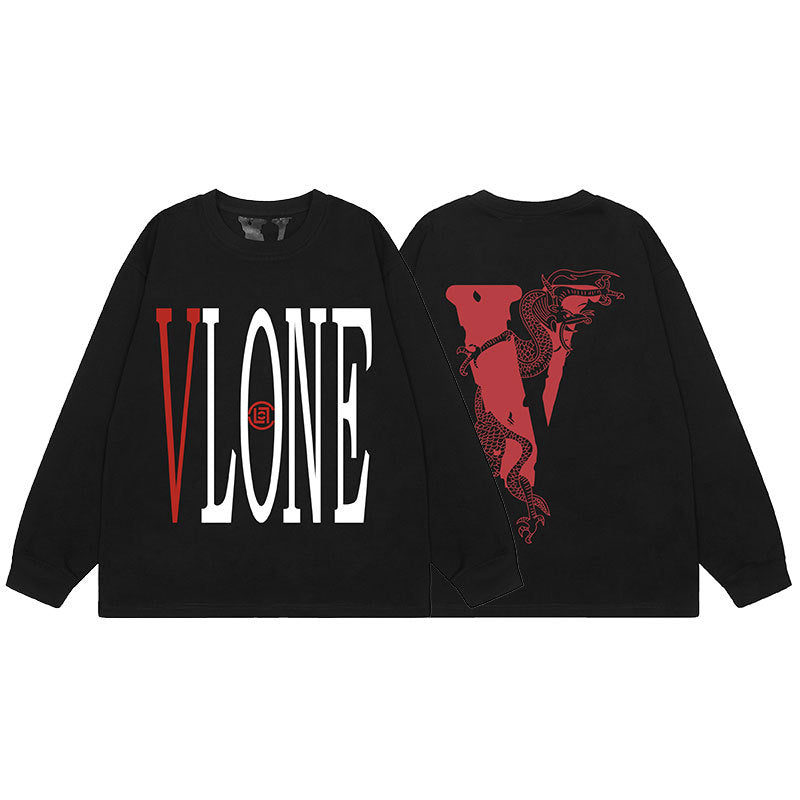 VLONE Big V Graphic Long Sleeve Tee Streetwear Cotton Oversized Shirt