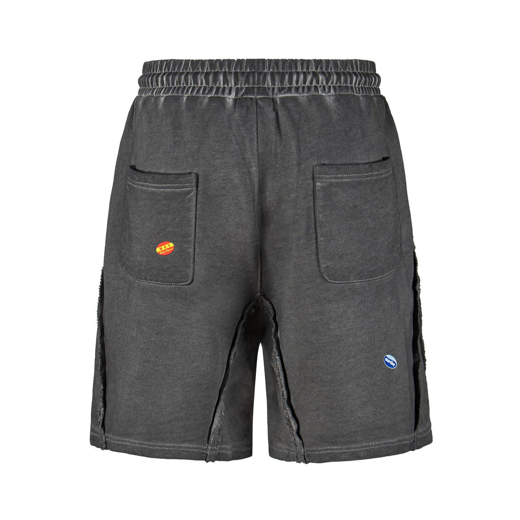 Washed Vintage Letter Print Raw Edge Streetwear Drawstring Sweat Shorts