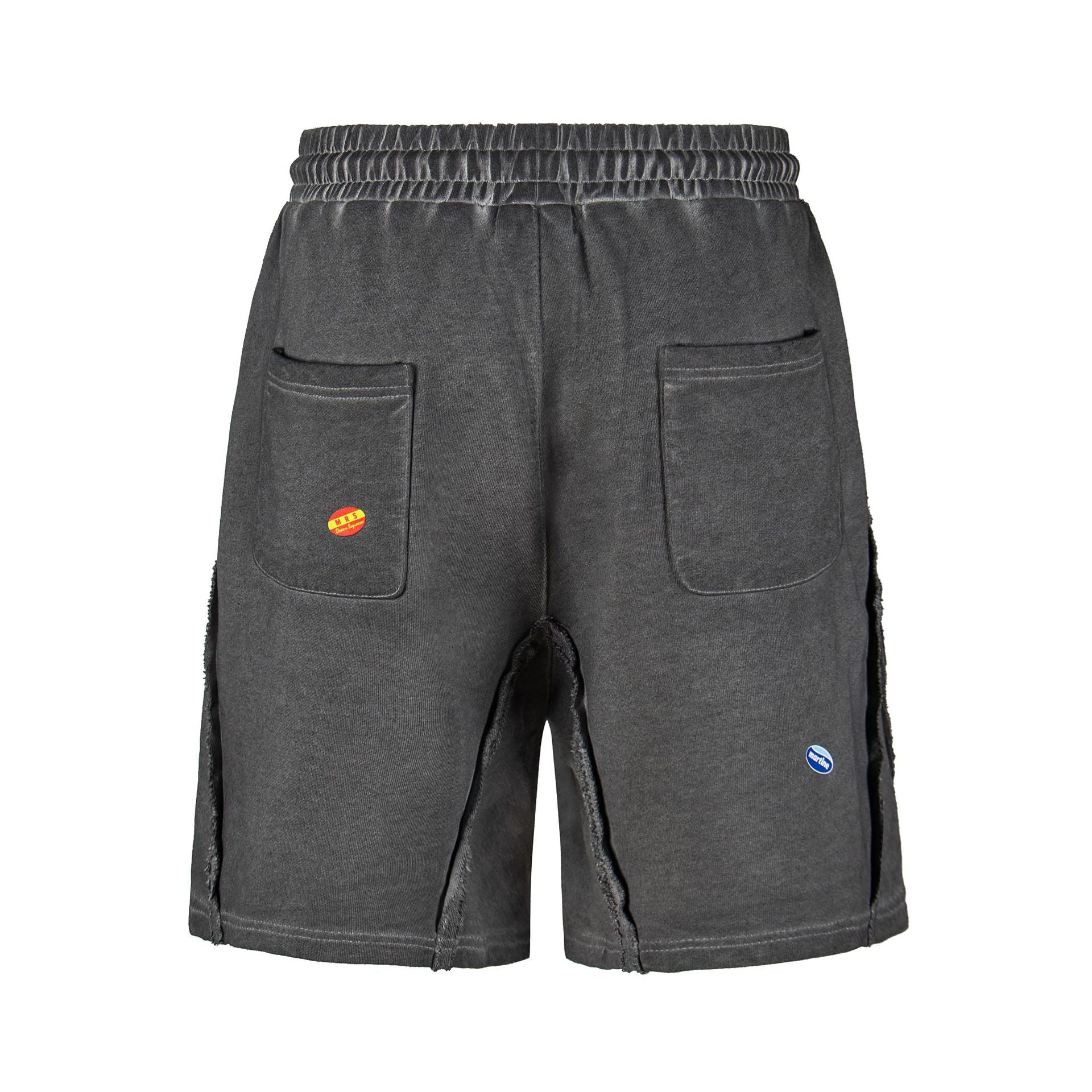Washed Vintage Letter Print Raw Edge Streetwear Drawstring Sweat Shorts