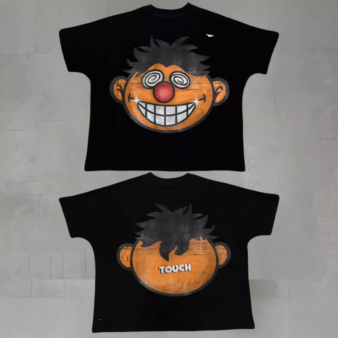 Touch Studios Y2K doppelseitiges Oversize-Vintage-Baumwoll-T-Shirt mit Cartoon-Print