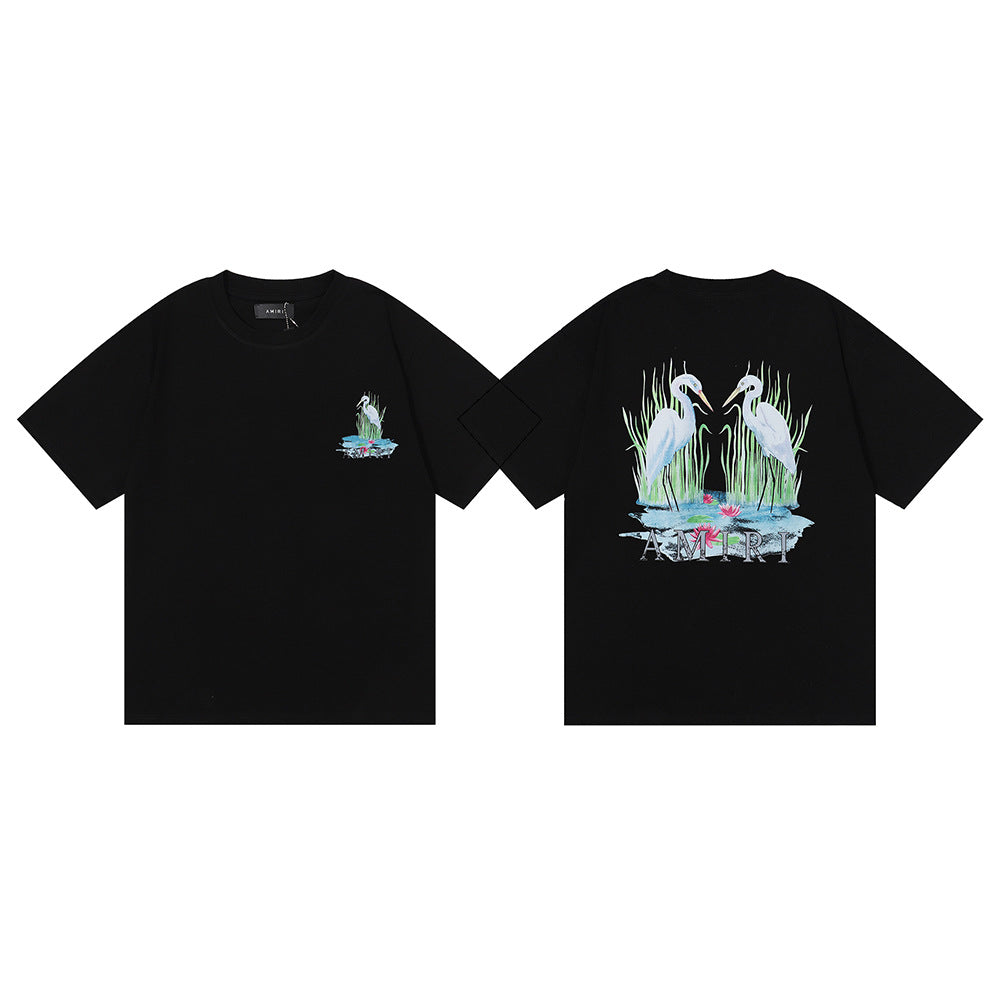Amiri Rose Skull Letter Graphic Short Sleeve Tee Streetwear Unisex
